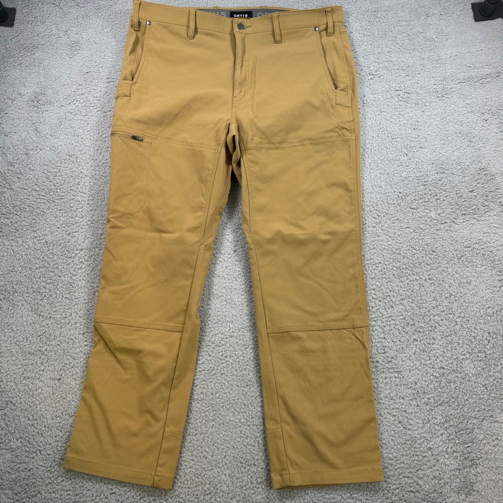 ORVIS Mens Khaki Utility Pants Size 38x29 Cargo Zip Pocket Cordura Nylon Spandex